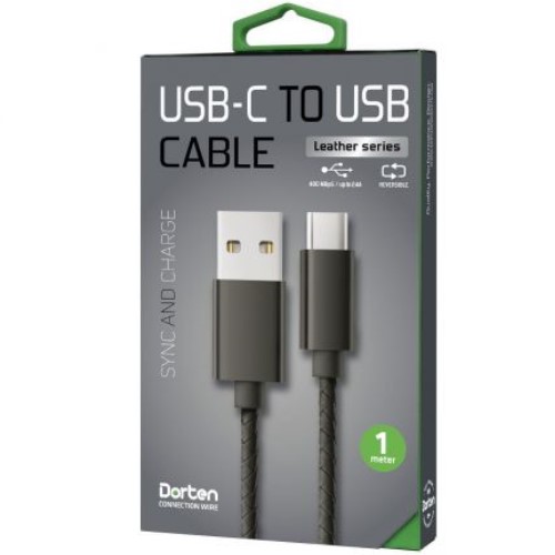 Кабель USB <--> Type-C  1.0м DORTEN DN303800 Leather Series  Черный