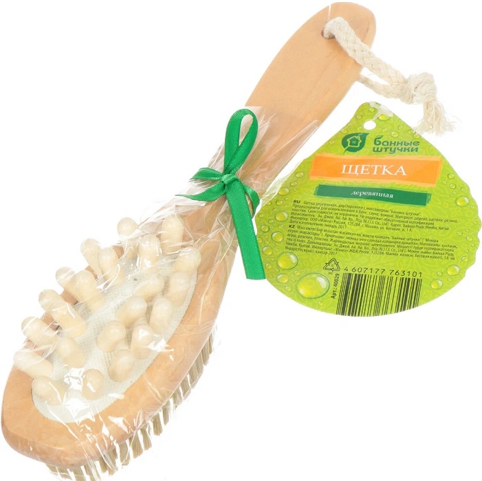 Щетка деревянная 22см БАННЫЕ ШТУЧКИ, двусторонняя с массажером 40029