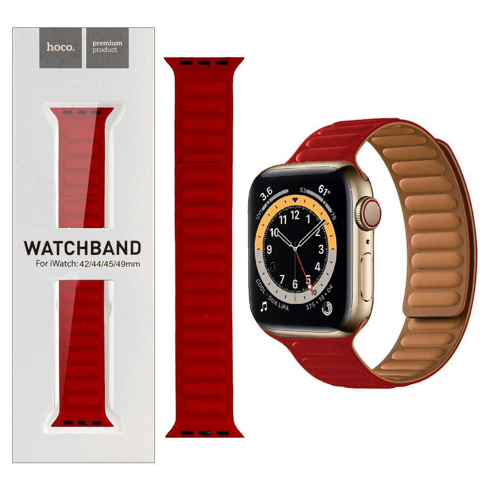 Силиконовый ремешок HOCO WA21 для APPLE Watch 42/44/45/49mm Or. series marine double silicone red