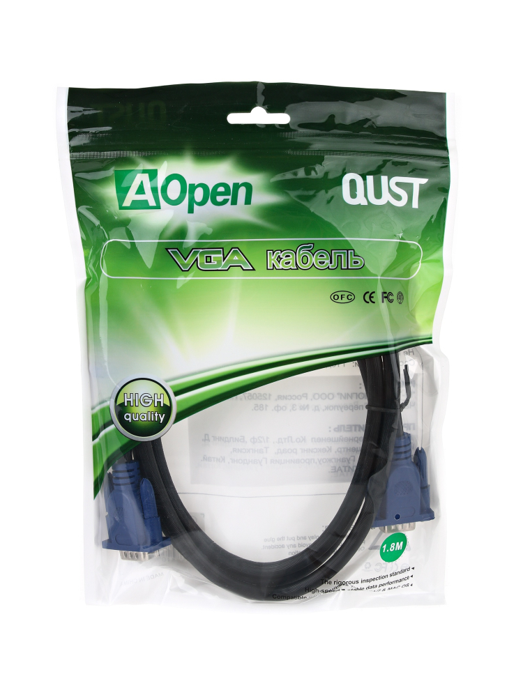 Кабель VGA <--> VGA 15.0м AOPEN/Qust ACG341AD-15M, 2 фильтра
