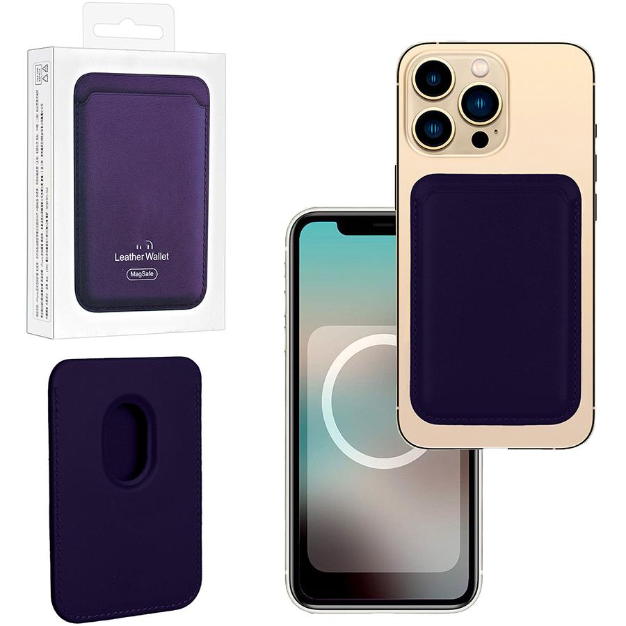 Кошелек для карт Leather Wallet Violet iPhone 12-15 Pro Max (Анимация NFC Clear) с лого