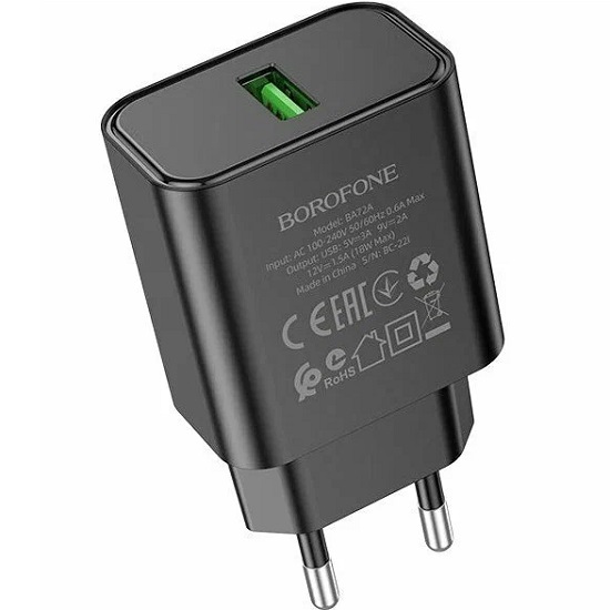 Сетевое ЗУ 1USB 2.1A BOFOFONE BA72A, черный, QC3.0, 18W