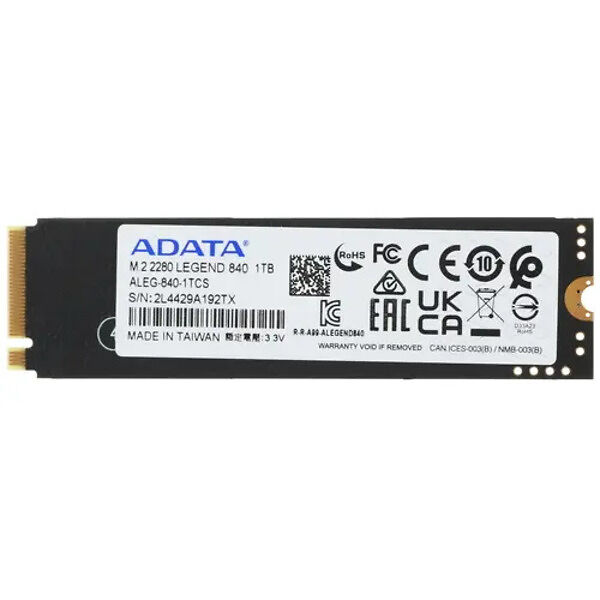 Накопитель SSD M.2 1Tb ADATA LEGEND 850 Client SSD (ALEG-850-1TCS)PCIe Gen4x4 with NVMe, 5000/4500, IOPS 400/550K, MTBF 2M, 3D NAN