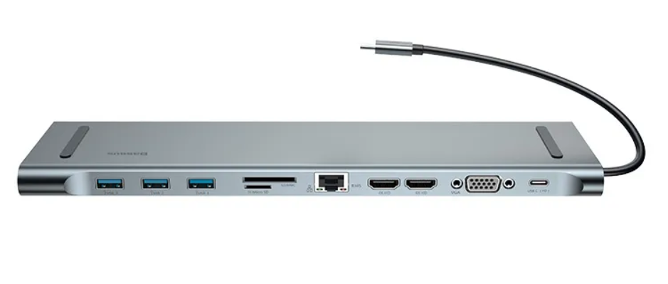 USB Type-C Хаб BASEUS C-C3UEHVMSDC35 (3xUSB3.0-A/ 2x HDMI/ VGA/ RJ-45/ SD/ TF/ Type-C/ 3.5mm)