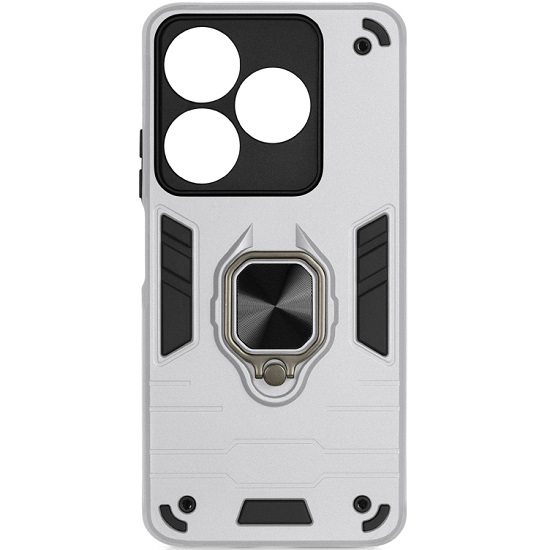 Силиконовый чехол DF для Tecno Spark 10/10C DF tArmor-03 (silver) с кольцом и метллической пластиной для магнитного держателя