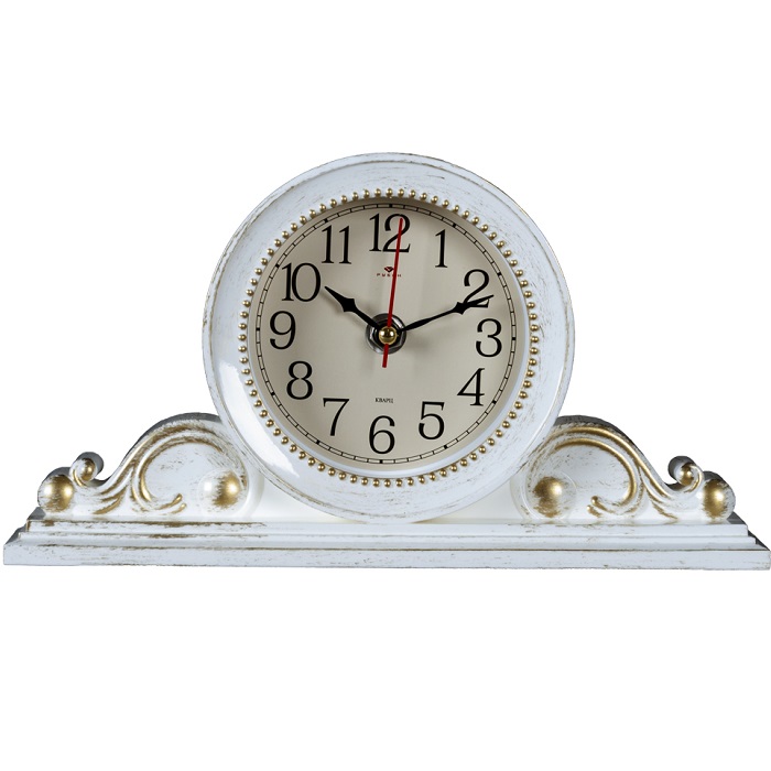 Часы настольные РУБИН  "Классика", 26х14 см, корпус белый с золотом (2514-003)