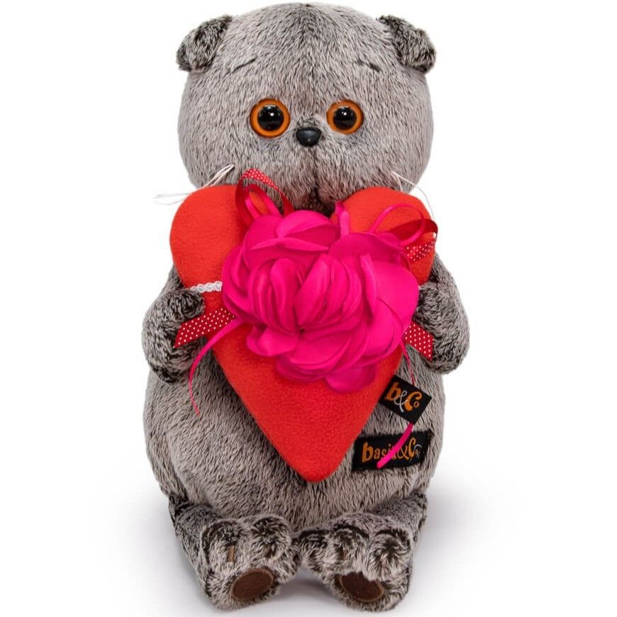 Мягкая игрушка Басик и сердце с цветком , 30 см