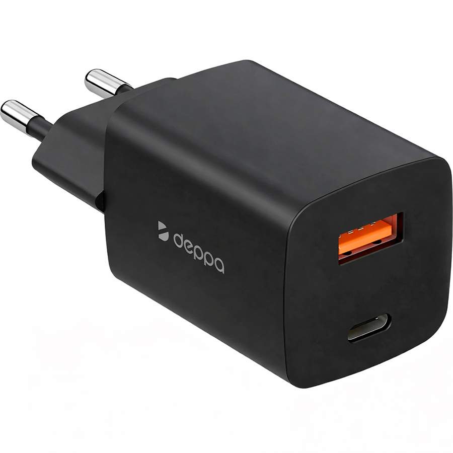 Сетевое ЗУ 1USB/1Type-C DEPPA, черный, PD 3.0, QC 4.0, 45W (11495)