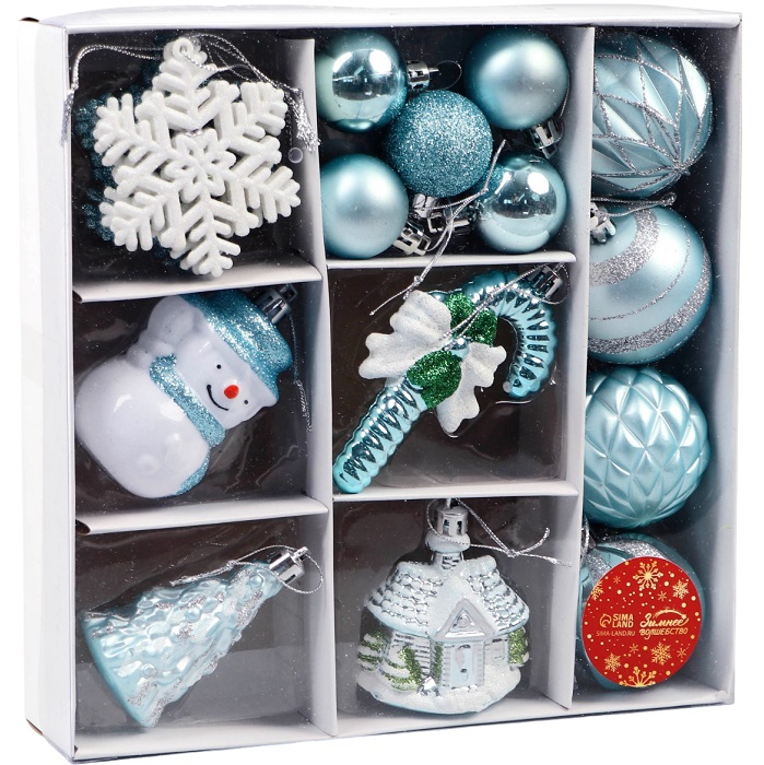 Ёлочные игрушки «Праздничные», новогодние, набор 20 шт., голубой/белый