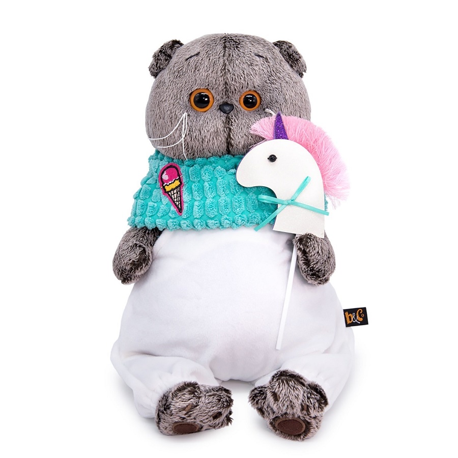 Мягкая игрушка Кот Басик в лонгсливе с лошадкой , 22 см  (Ks22-295)
