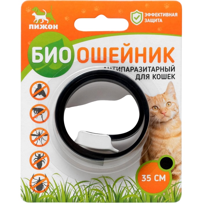 Биоошейник от паразитов "ПИЖОН" для кошек от блох и клещей, черный, 35 см 2641316