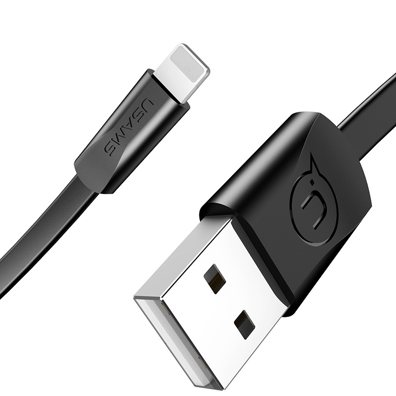 Кабель USB <--> Lightning  1.2м  USAMS US-SJ199 U2 плоский, чёрный