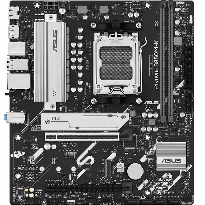 Материнская плата ASUS PRIME B850M-K, AM5, AMD B850, 2xDDR5, 4xSATA, 2xM.2, 1xPCIe 5.0 x16, 1xPCIe 4.0 x8, 1xDP, 1xHDMI, 1x2.5Gb LAN, 2xUSB-A 10Gbps, 