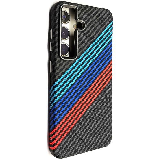 Задняя накладка LUXO Magsafe для SAMSUNG Galaxy S24, под карбон, черный, разноцветные полосы