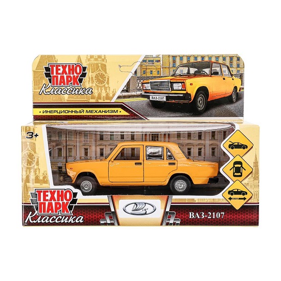 Машина металл ваз-2107 длина 12 см инерц, желтый Технопарк 384369