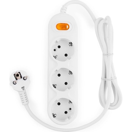 Сетевой удлинитель  1.5м POWER CUBE PC-1-1,5M, белый, 3 розетки, с/з, с выкл. 16А