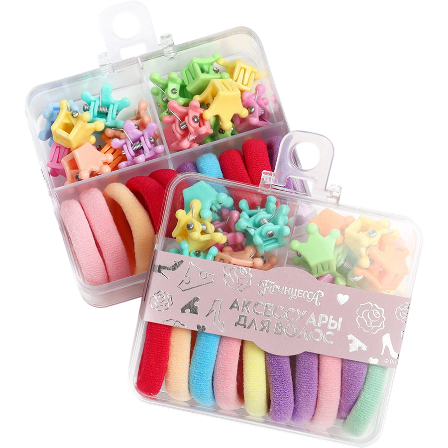 Набор подарочный, резинка для волос 10 шт., заколка крабик 10 шт., Принцессы 10048314