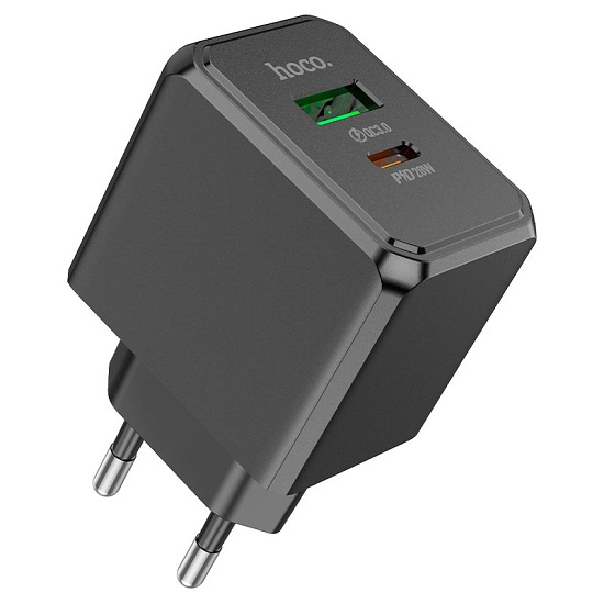 Сетевое ЗУ 1USB/1Type-C HOCO CS14A, Ocean, кабель Type-C, чёрный