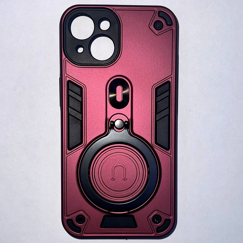 Задняя накладка МОБИЛИС для iPhone 14, бордовый противоударная с кольцом 360°