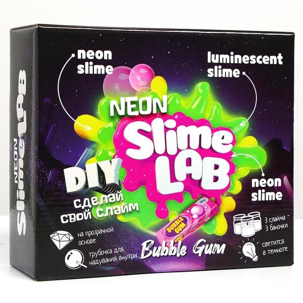 Набор для опытов и экспериментов «Слайм лаб» «Неон. Бабл гам»