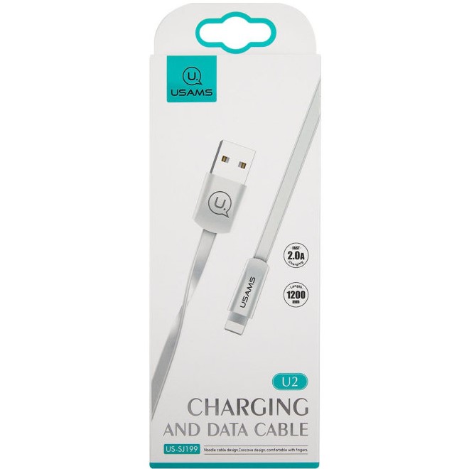 Кабель USB <--> Lightning  1.2м  USAMS US-SJ199 U2 плоский, белый
