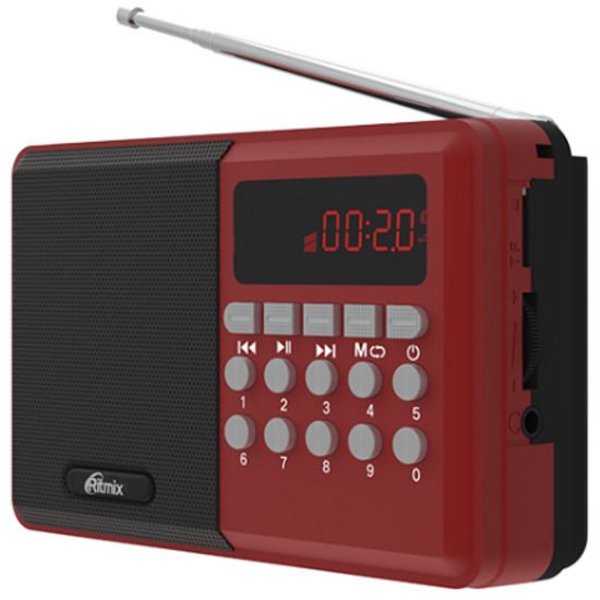 Радиоприёмник RITMIX RPR-002 RED, 87,5-108МГц,BTH,цифр.тюн,LEDдиспл,автоскан.част,40ст.пам.,телеск.антен.,мр3 USB,micro SD (1/40)