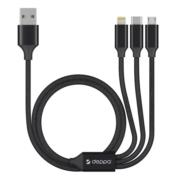 Кабель USB <--> microUSB/Type-C/Ligthning  1.2м DEPPA черный (72299)
