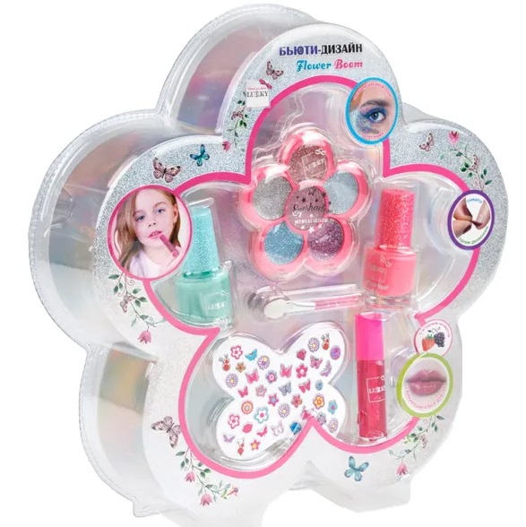 Набор 6цв.тени с блёстками,апп.,2 лака д.ногтей peel-off,блеск д.губ,стикеры д.ногтей Т26329