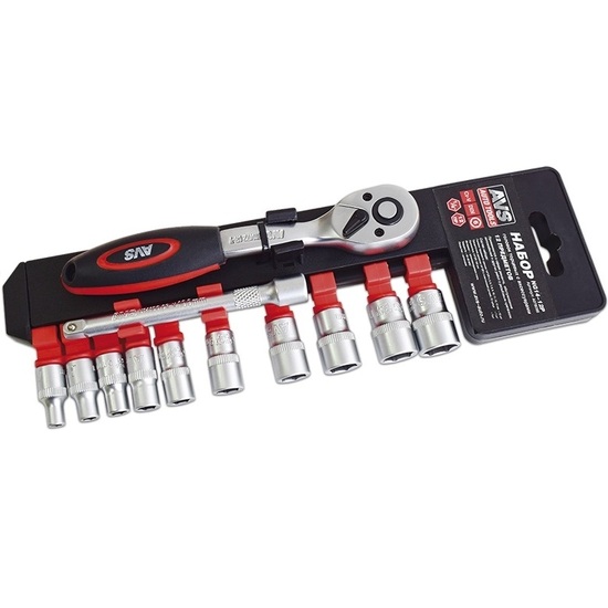 Набор головок торцевых с аксессуарами 1/4"DR (4-13 мм)  AVS NG14-12P (12 предметов)