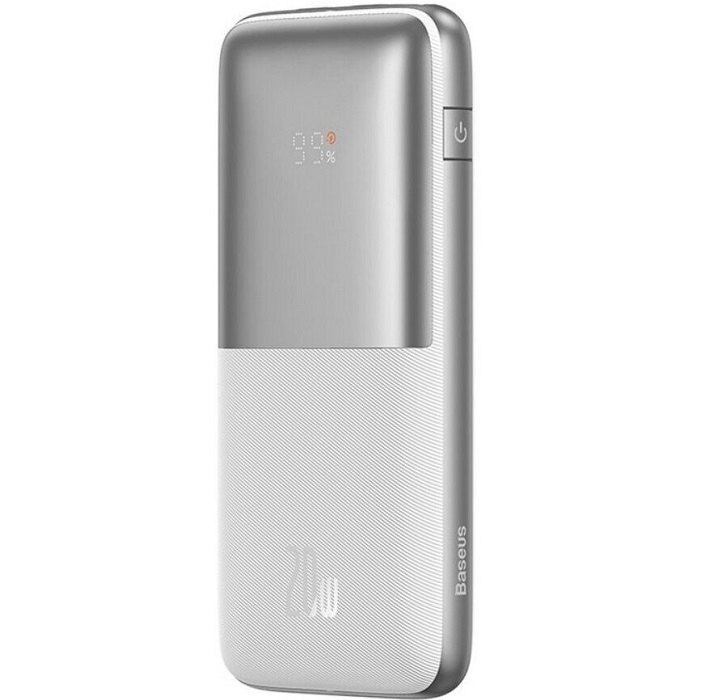 Внешний АКБ BASEUS Bipow 10000mAh White, Digital Display Overseas Edition 20W с кабелем USB-A->micro 25cm