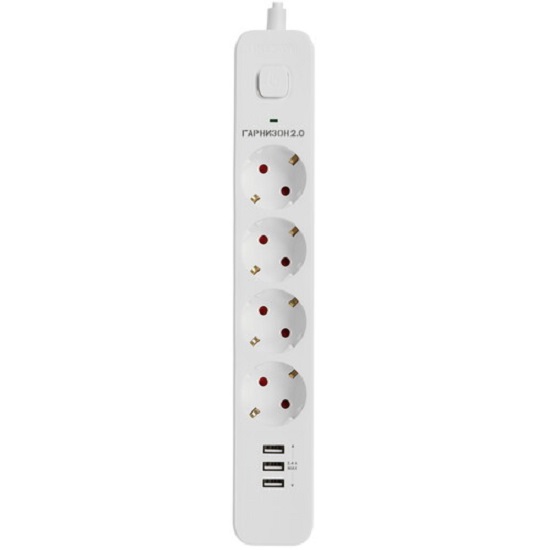 Сетевой фильтр  4.0м ГАРНИЗОН Мультипорт EPS-4-U3-W-4, белый, 4 розетки, 10А, 3USB, ур.защиты 2+, пакет