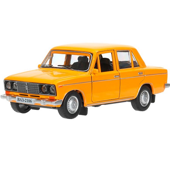 Модель Технопарк ВАЗ-2106 13 см, двери, багаж, оранжевый 