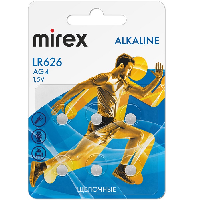 Элемент питания MIREX AG04/LR626 BL-6 (6/216/648), ecopack