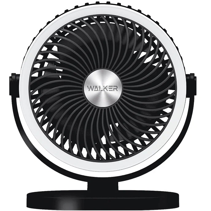 Вентилятор WALKER WFAN-70, подсветка, подвесной крючок, поворотный, рег. наклона, черный