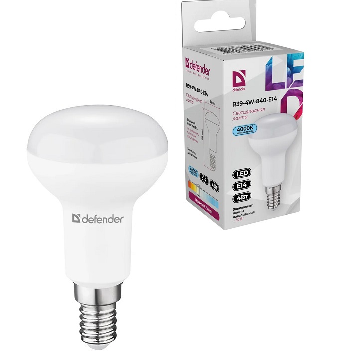 Лампа светодиодная DEFENDER R39 4W/4000K/E14 рефлектор нейтральный белый (10/100)