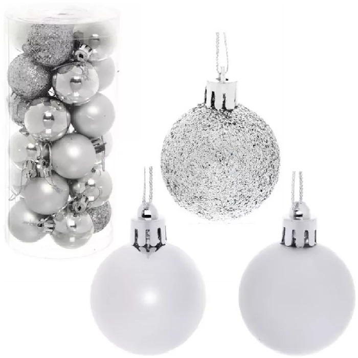 Новогодний Набор Елочных украшений Шарики WL4024YS Серебро (4см*24шт)