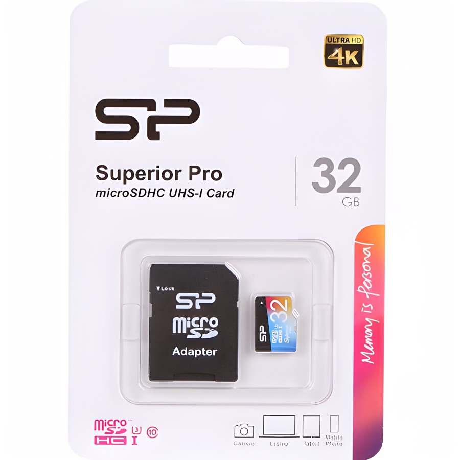 Micro SD 32Gb Silicon Power Class 10 Superior Pro Colorful, UHS-I U3 (R/W 90/45 Mb/s) + адаптер SD