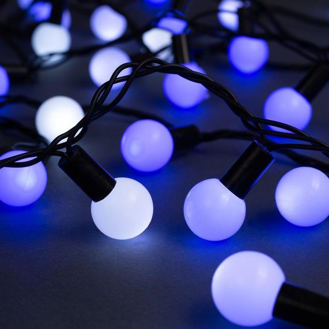 Гирлянда "Нить - с насадками" 10 м, «Шарики большие 2.5 см», свечение бело-синее,IP44