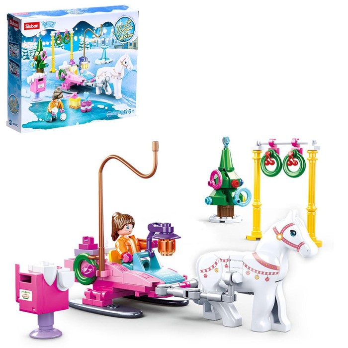 Конструктор SLUBAN Розовая мечта: «Сани с лошадкой», 149 деталей