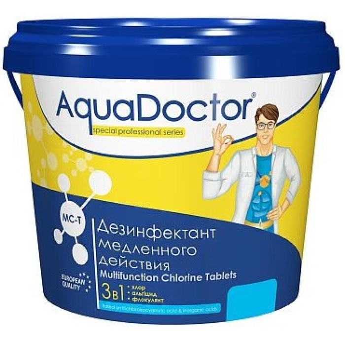Комбинированное средство 3 в 1 AquaDoctor AQ2491 , 5кг в табл.200гр, хлор, альгицид, флокулянт (MC-T5), уп.