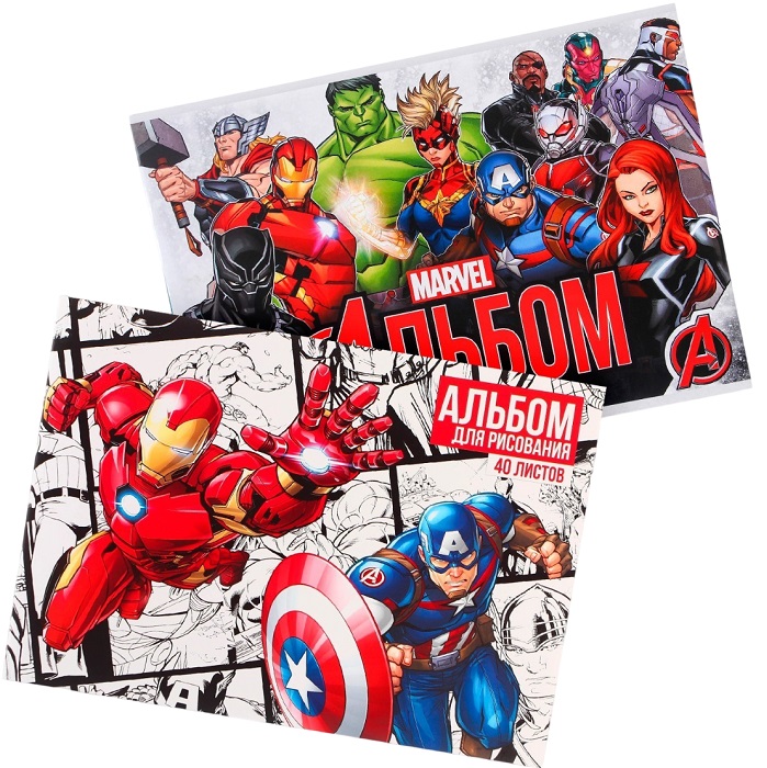 Набор альбомов для рисования 40 листов, 2 штуки, Мстители и Человек-паук 10716736