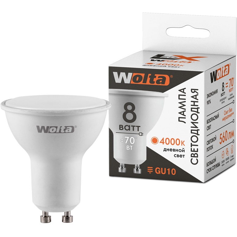 Лампа светодиодная WOLTA LX PAR16 8W/4000К/GU10