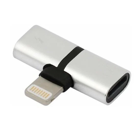 Переходник VIXION Lightning <--<2*Ligttning AD53 серебро (аудио+зарядка)