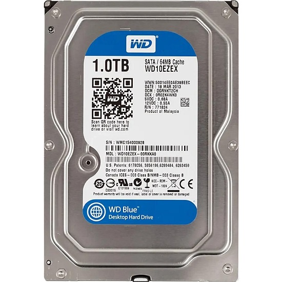 Внутренний HDD 3.5" 1TB WD Blue Caviar  7200 RPM, 64 Mb, Mobile, SATA-III WD10EZEX