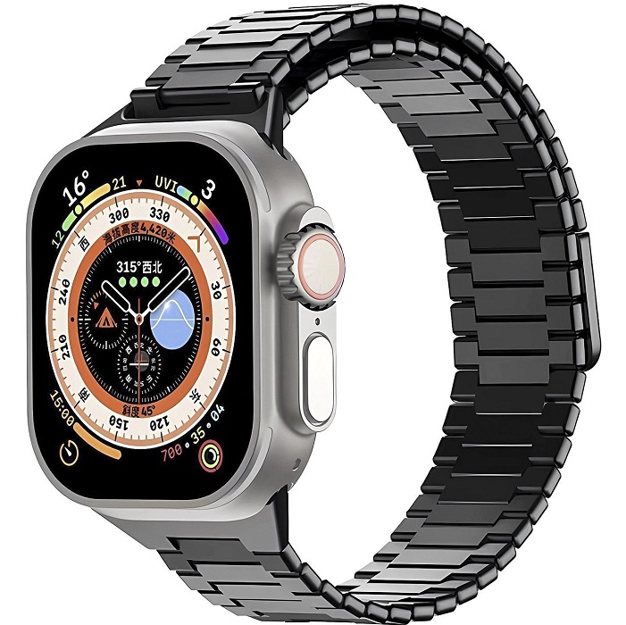 Металлический ремешок ApW33 для Apple Watch 42/44/45/49 mm металл на магните (black)