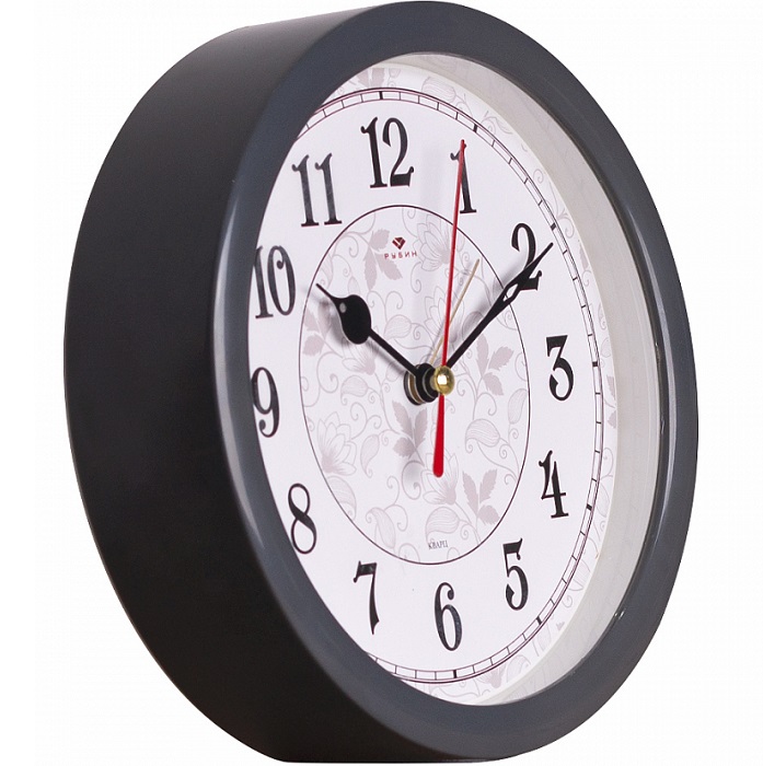 Будильник РУБИН "Узор", кварц d=15см, корпус серый (В4-009 Gr)