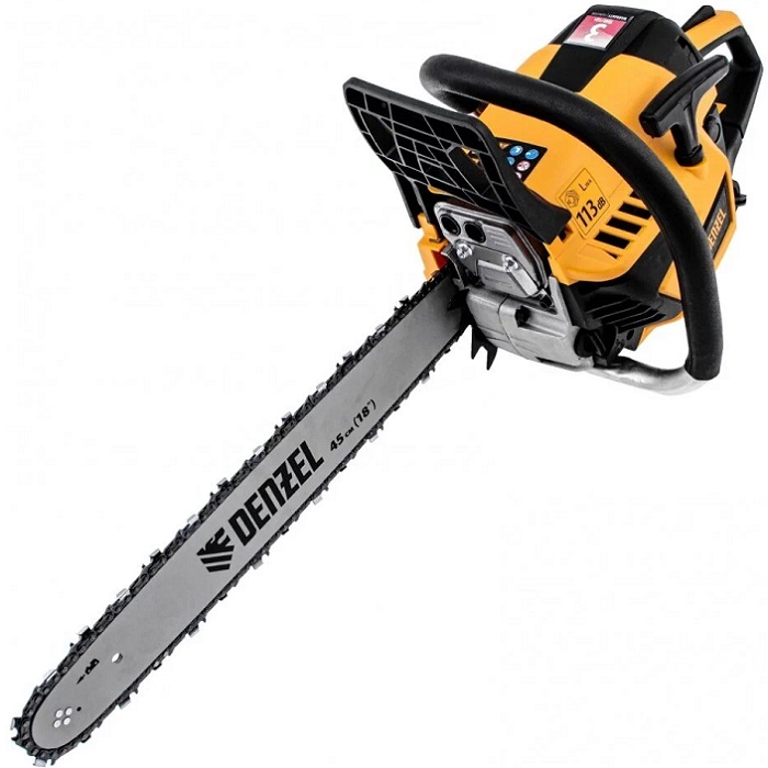 Пила цепная бензиновая DENZEL DS-5218, шина 45 см, 52см3, 3 л.с., шаг 0,325, паз 1,5 мм, 72 зв