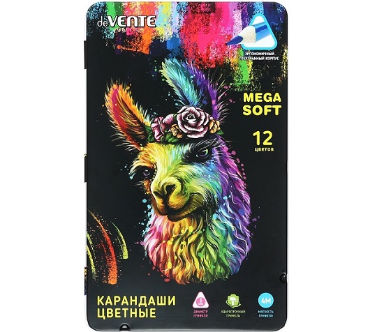Карандаши 12 цветов, deVENTE Trio Mega Soft, трёхграннный корпус, 4M, 3 мм