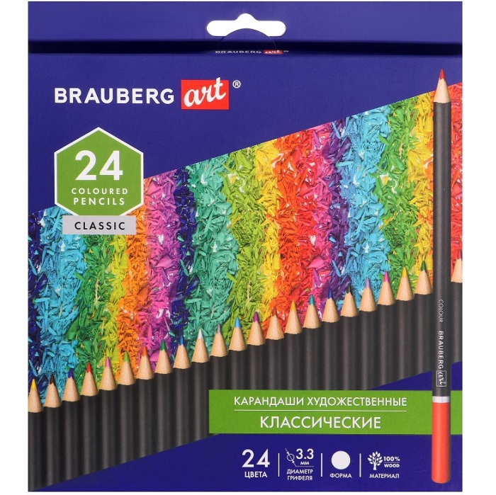 Карандаши художественные цветные BRAUBERG ART CLASSIC, 24 цвета