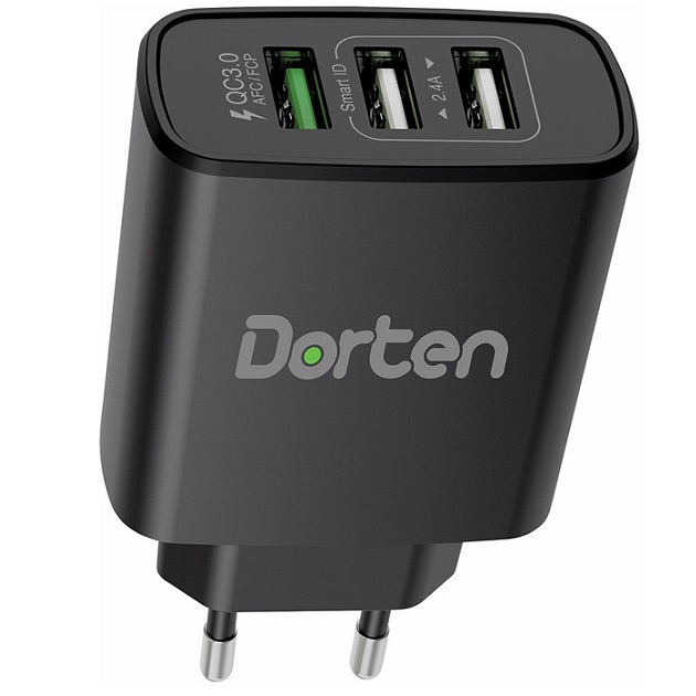 Сетевое ЗУ 3USB 2.4A DORTEN DN206501 черный, Smart ID 30W Wall QC, QC3.0